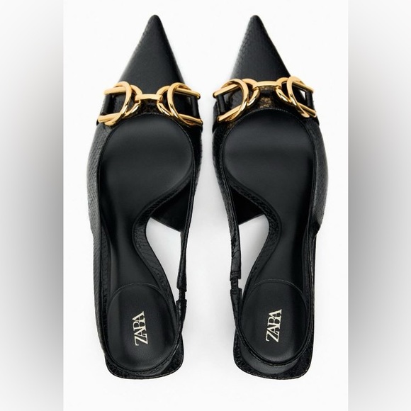 NWT. Zara Black Animal Print High Embossed Heel Mules. Size 9 - Picture 4 of 11